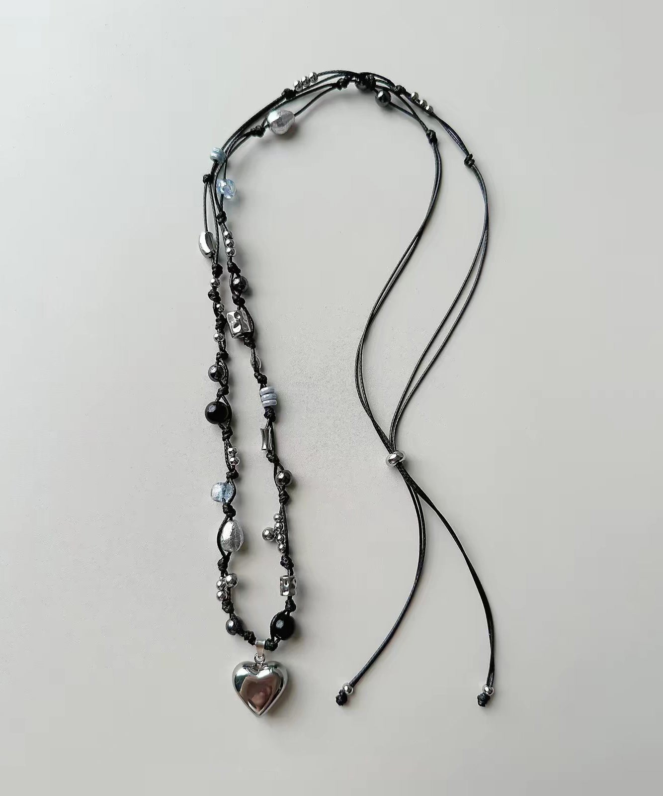 Boho Czech Glass Titanium Steel Heart Pendant Necklace