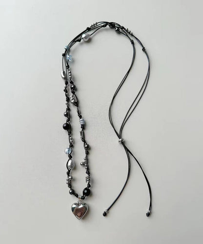 Boho Czech Glass Titanium Steel Heart Pendant Necklace