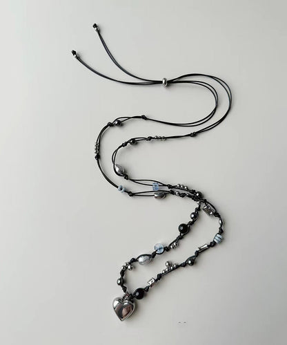 Boho Czech Glass Titanium Steel Heart Pendant Necklace