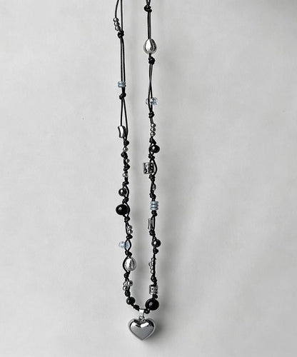 Boho Czech Glass Titanium Steel Heart Pendant Necklace