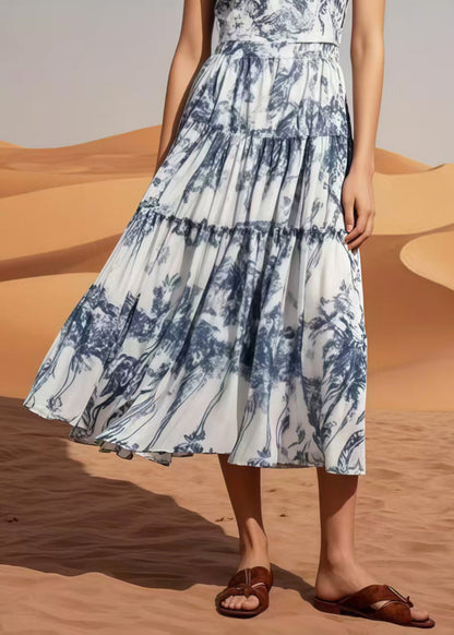 Boho Exra Large Hem Print Chiffon Long Dress Sleeveless