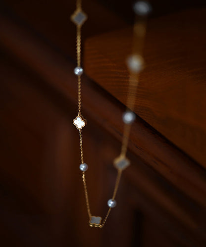 Boho Four Leaf Clover Pearl Starlight Adjustable Gold Plated Choker