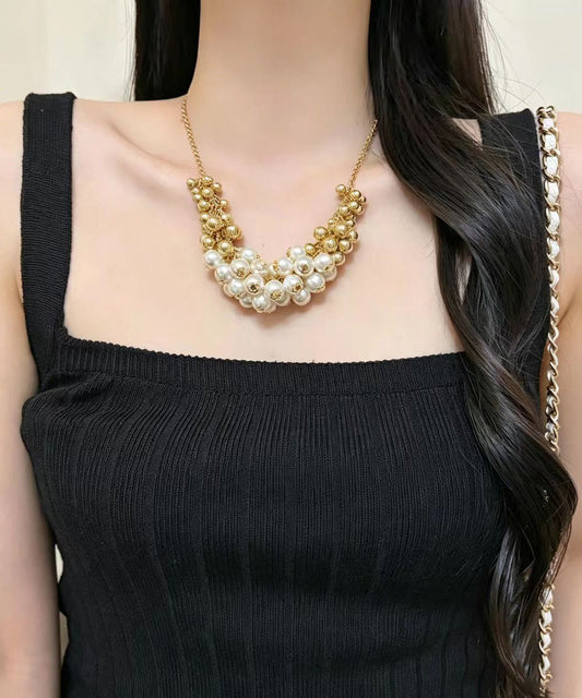 Boho Gold Pearl Alloy Multi Layer Woven Choker