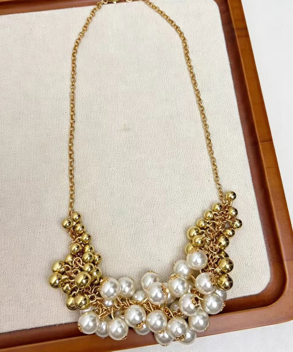 Boho Gold Pearl Alloy Multi Layer Woven Choker