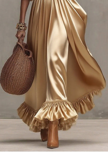 Boho Golden Exra Large Hem Patchwork Tulle Maxi Dresses Summer