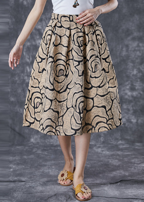 Boho Golden High Waist Jacquard A Line Skirts Summer