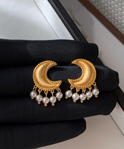 Boho Golden Moon Tasseled Pearl Drop Earrings