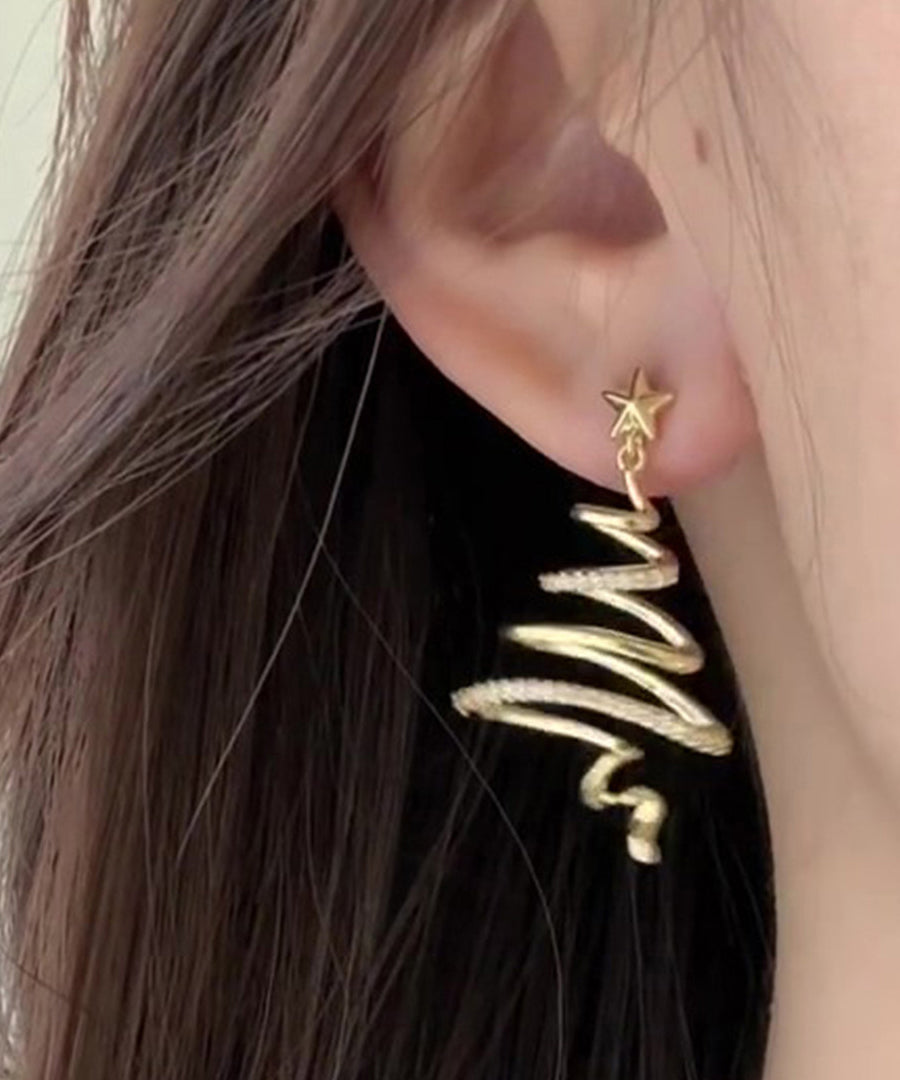 Boho Golden Starlight Christmas Tree Zircon Copper Drop Earrings