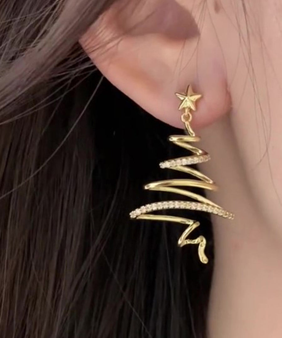 Boho Golden Starlight Christmas Tree Zircon Copper Drop Earrings