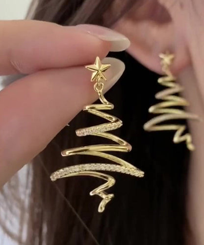 Boho Golden Starlight Christmas Tree Zircon Copper Drop Earrings