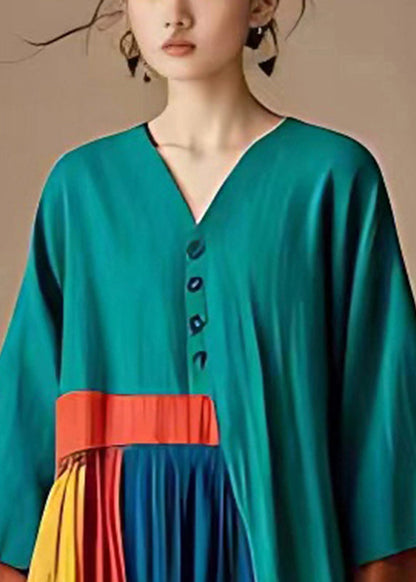 Boho Green Asymmetrical Patchwork Cotton Maxi Dress Summer