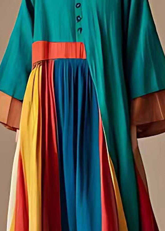 Boho Green Asymmetrical Patchwork Cotton Maxi Dress Summer