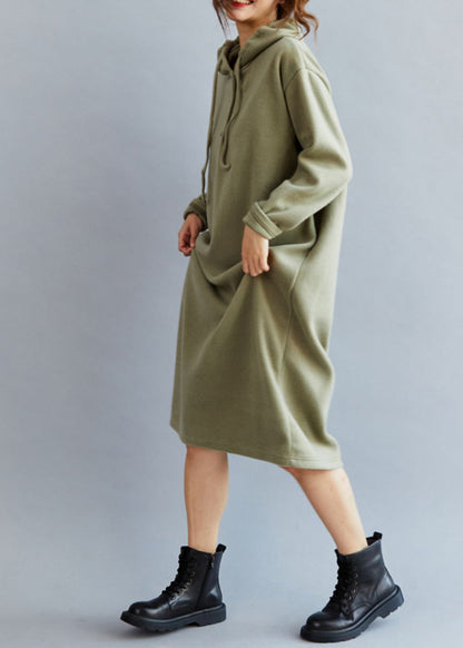 Boho Green Hooded cozy Warm Fleece Sweatshirt dress Spring