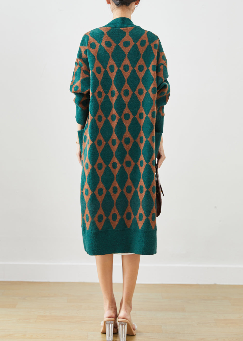 Boho Green Oversized Patchwork Pockets Knit Cardigan Fall