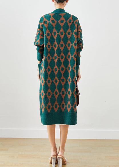 Boho Green Oversized Patchwork Pockets Knit Cardigan Fall