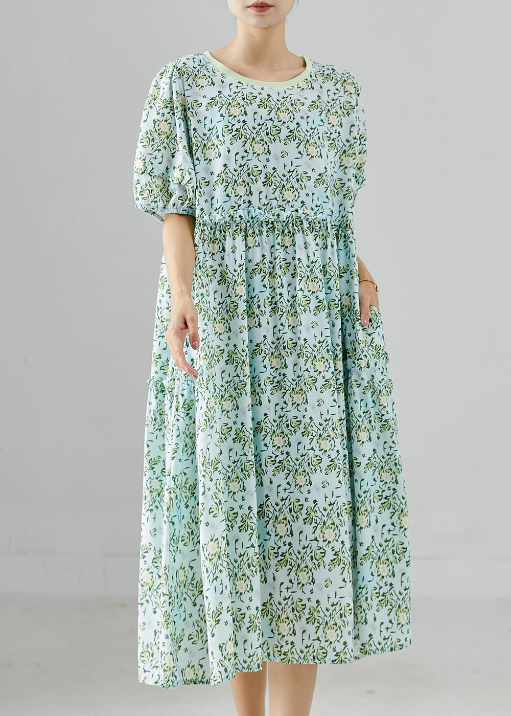 Boho Green Oversized Print Chiffon Vacation Dresses Summer