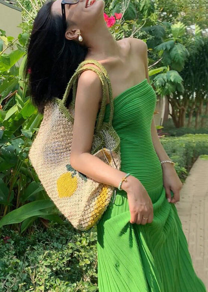 Boho Green Patchwork Holiday Long Dress Sleeveless