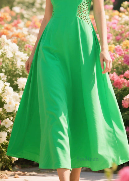 Boho Green Patchwork Hollow Out Cotton Holiday Dress Summer