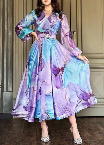 Boho Green Peter Pan Collar Print Tulle Dress Long Sleeve