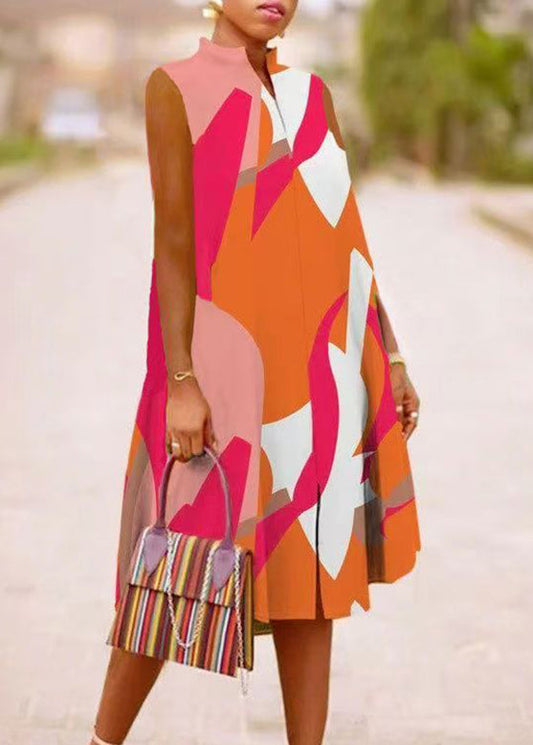 Boho Green Stand Collar Summer Print Maxi Dresses Summer
