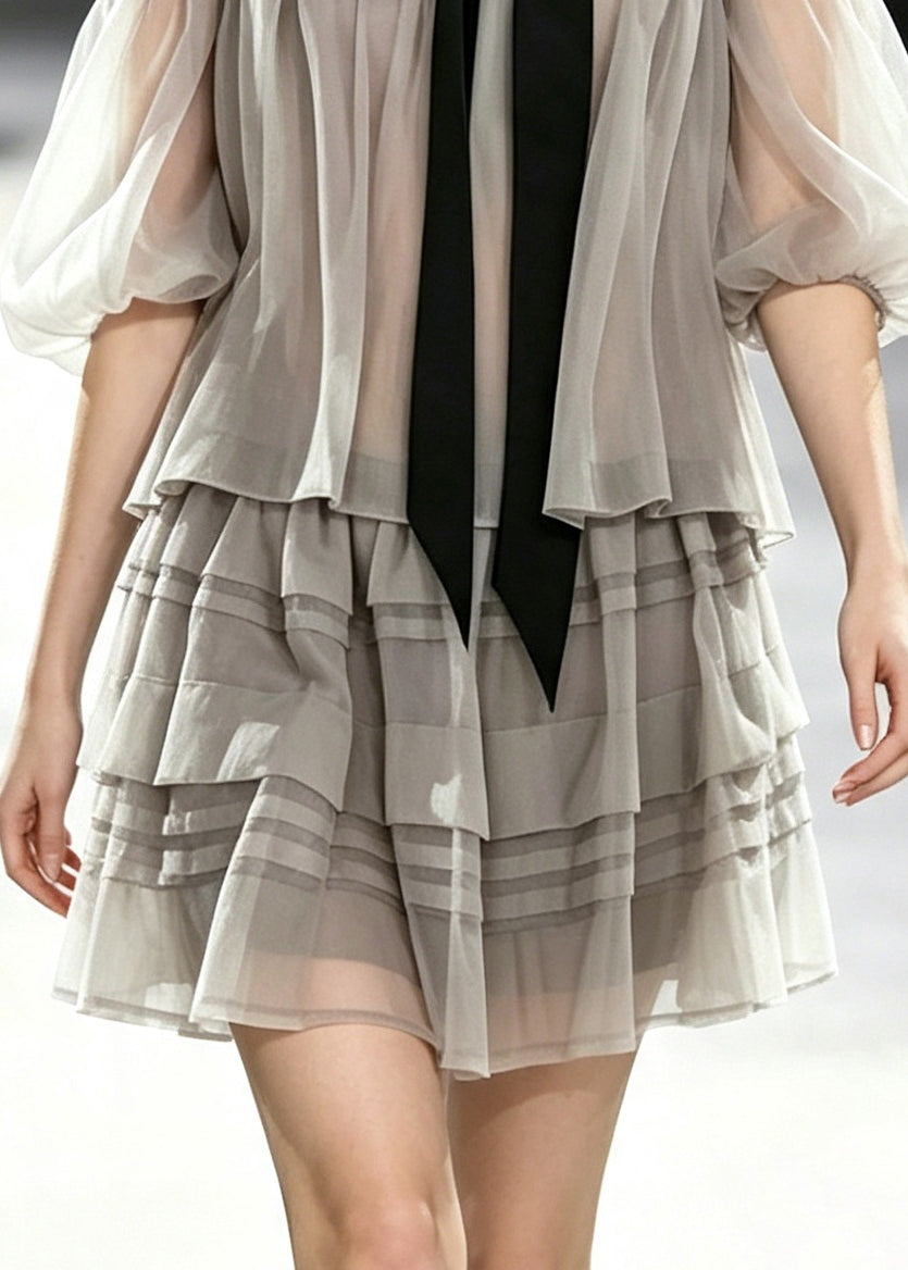 Boho Grey Cold Shoulder Tulle 2 Piece Outfit Summer