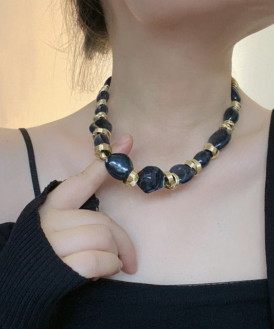 Boho Grey Metal Overgild Asymmetric Beading Collar Necklace