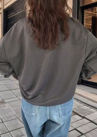 Boho Grey Oversized Hollow Out Cotton Pullover Streetwear Spring