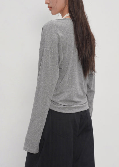 Boho Grey Oversized Patchwork Cotton Fake Two Piece Shirt Fall