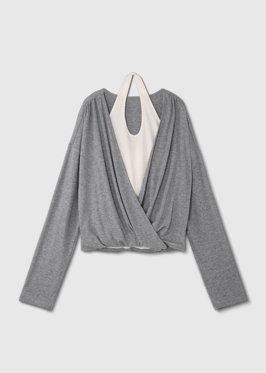 Boho Grey Oversized Patchwork Cotton Fake Two Piece Shirt Fall