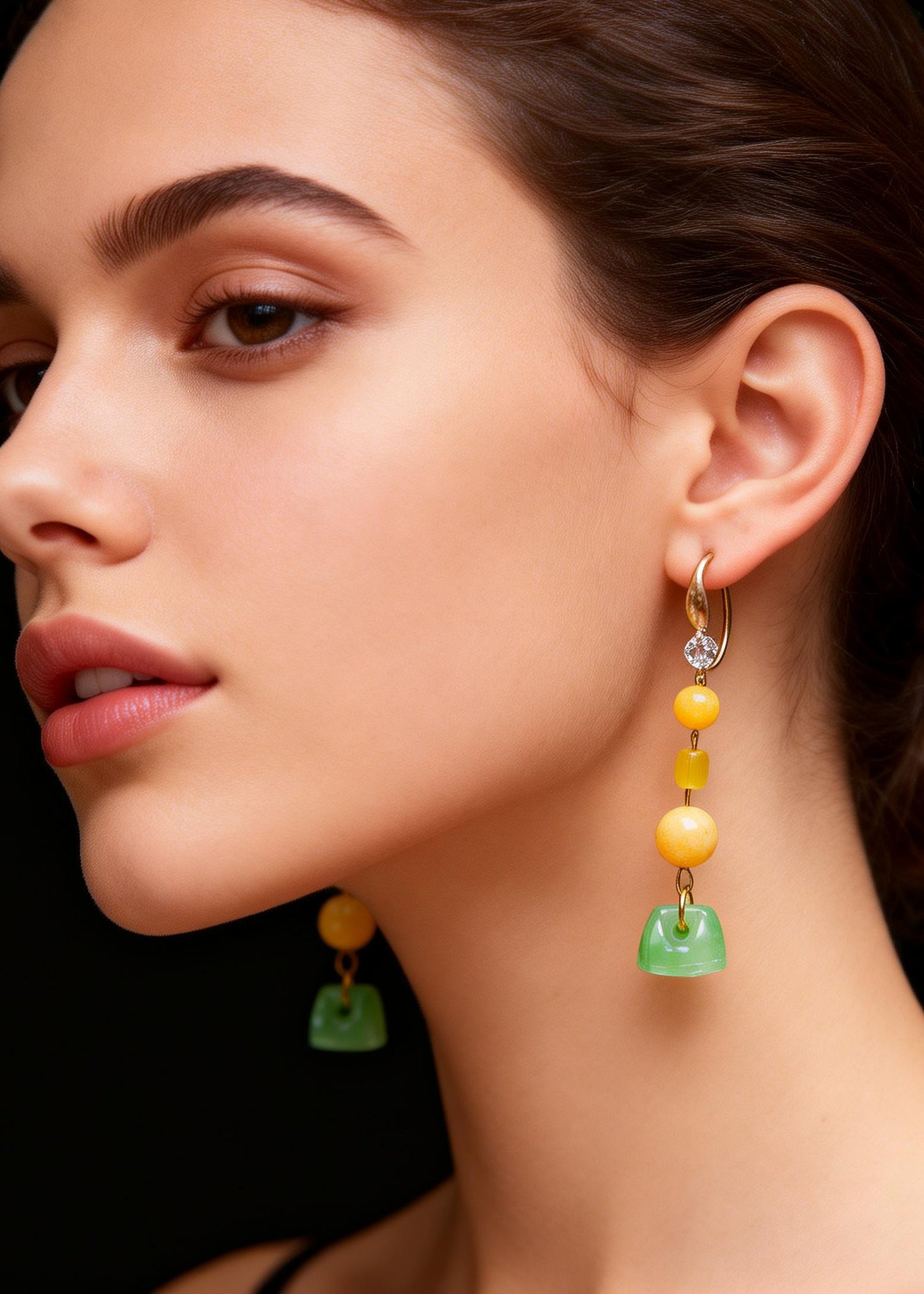 Boho Jade Patchwork Beeswax Drop Earring