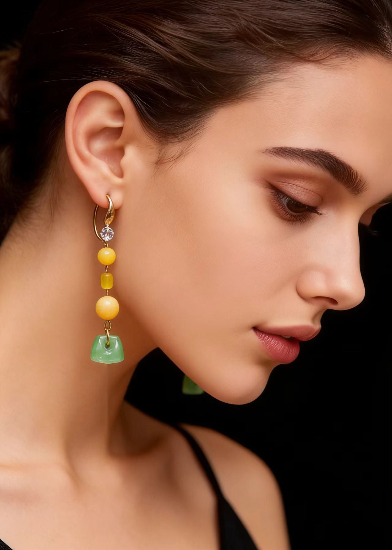 Boho Jade Patchwork Beeswax Drop Earring