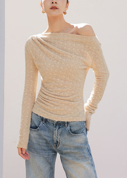 Boho Khaki Asymmetrical Solid Knit Top Spring