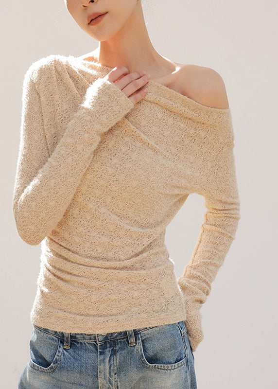 Boho Khaki Asymmetrical Solid Knit Top Spring