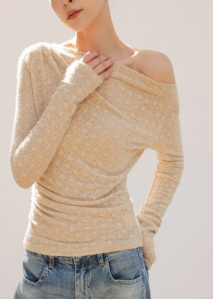 Boho Khaki Asymmetrical Solid Knit Top Spring