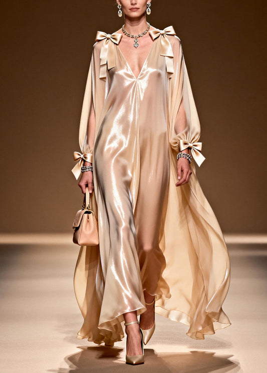 Boho Khaki Bow Oversized Draping Chiffon Party Dresses Summer