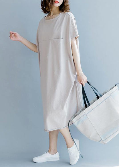 Boho Khaki Short Sleeve Cotton Summer Dresses - SooLinen