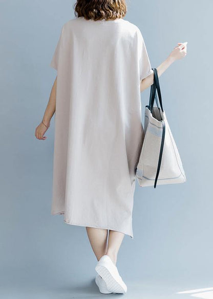 Boho Khaki Short Sleeve Cotton Summer Dresses - SooLinen