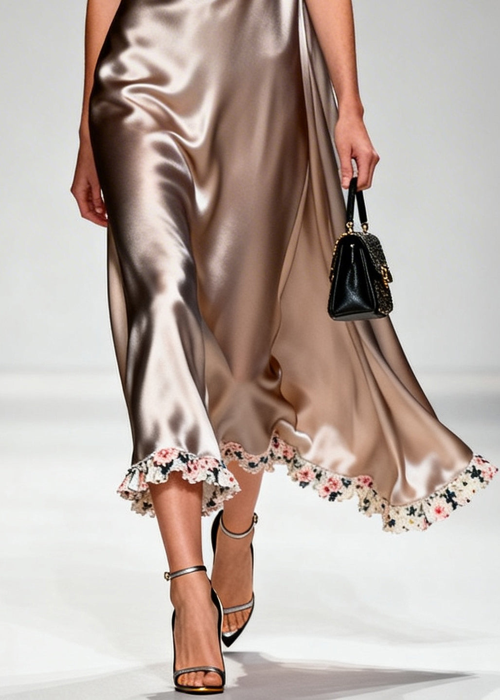 Boho Khaki Turtle Neck Floral Silk Long Dresses Summer