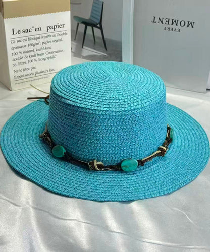 Boho Lake Blue Oversized Straw Woven Floppy Sun Hat