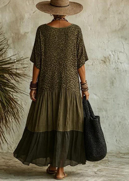 Boho Leopard V Neck Oversized Maxi Dress Half Sleeve