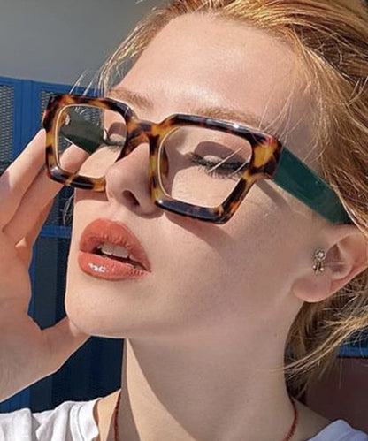 Boho Light Leopard Resin Square Concave Glasses Full Frame Reading Glasses