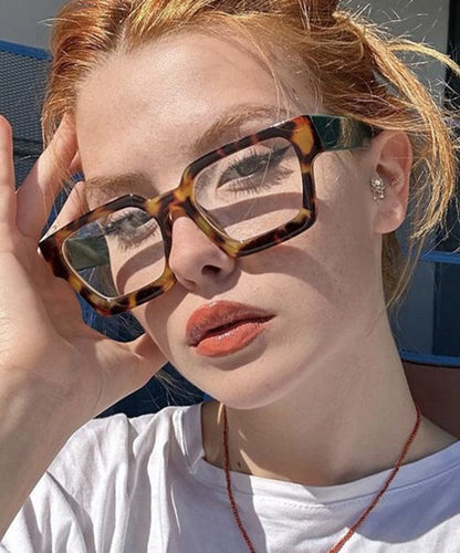Boho Light Leopard Resin Square Concave Glasses Full Frame Reading Glasses