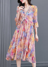Load image into Gallery viewer, Boho Light Pink V Neck Print Patchwork Flare Dress Fall