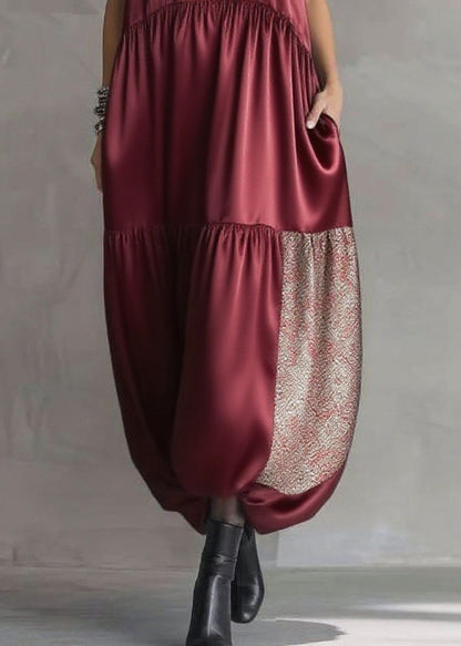 Boho Mulberry Sequins Patchwork Silk Long Dress Sleeveless