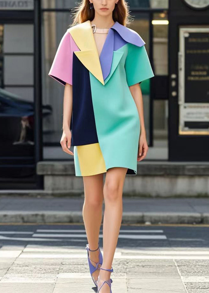 Boho Multicolor Asymmetrical Patchwork Cotton Mini Dress Summer