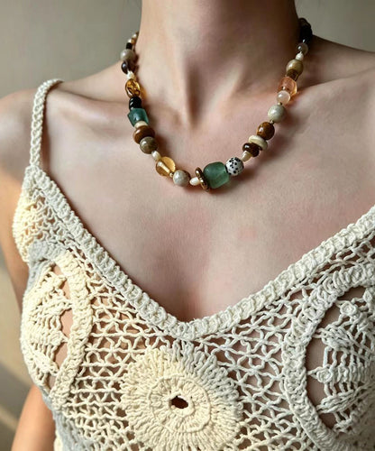 Boho Multicolor Natural Stone Glass Beading Choker