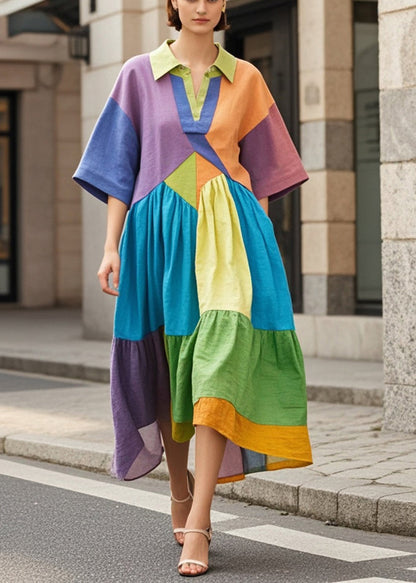 Boho Multicolor Oversized Patchwork Cotton Holiday Dress Summer