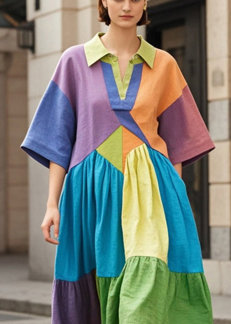 Boho Multicolor Oversized Patchwork Cotton Holiday Dress Summer
