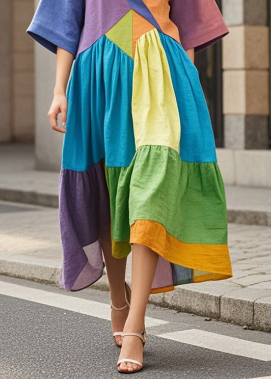Boho Multicolor Oversized Patchwork Cotton Holiday Dress Summer