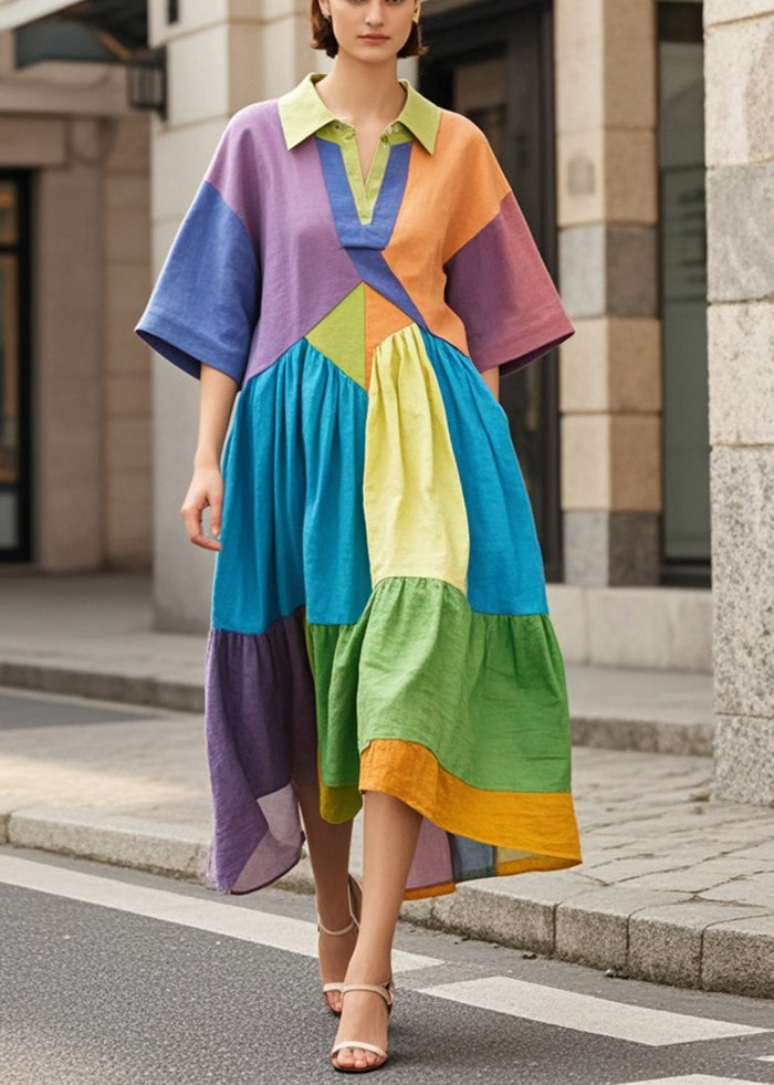 Boho Multicolor Oversized Patchwork Cotton Holiday Dress Summer